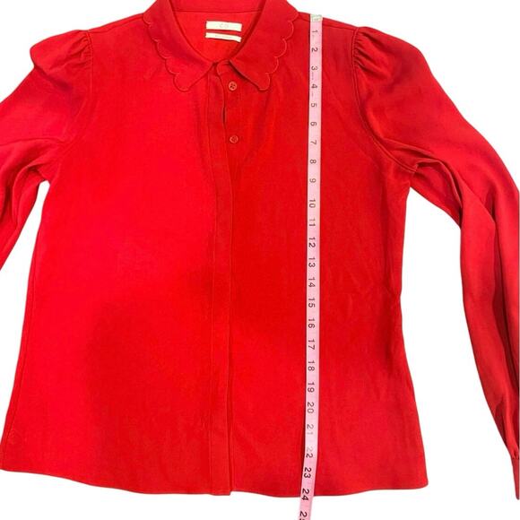 CO Scalloped Collar Red‎ Blouse – Size S - Picture 3 of 5